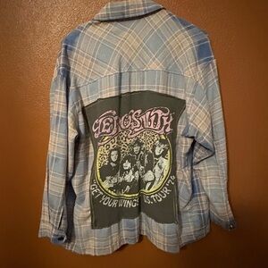 Blue Plaid Flannel with Graphic Back